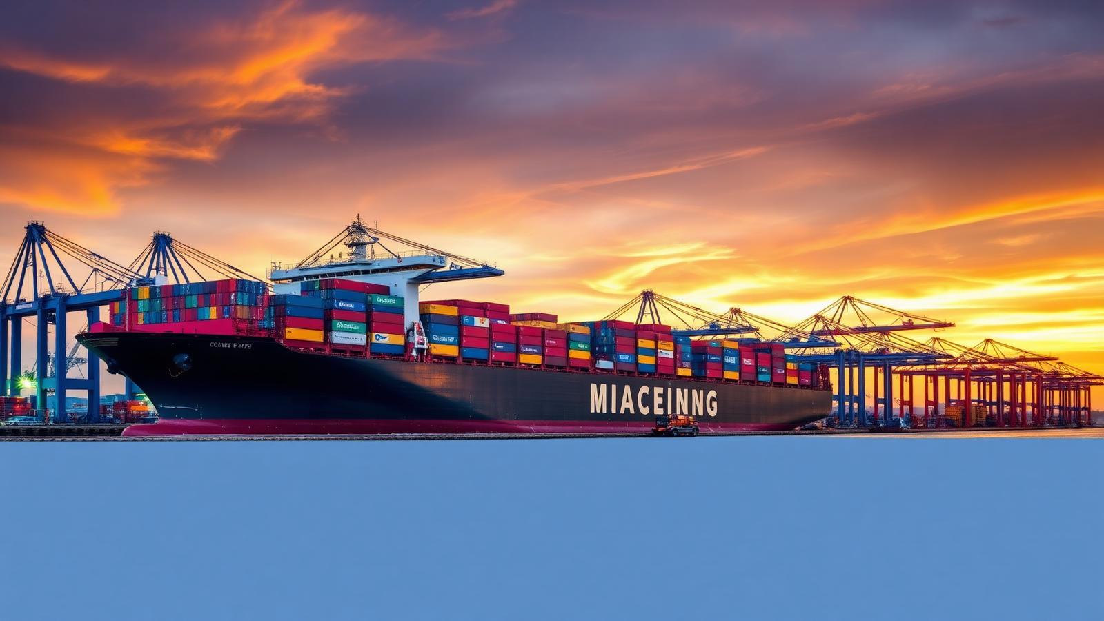 Container ship at port with cranes